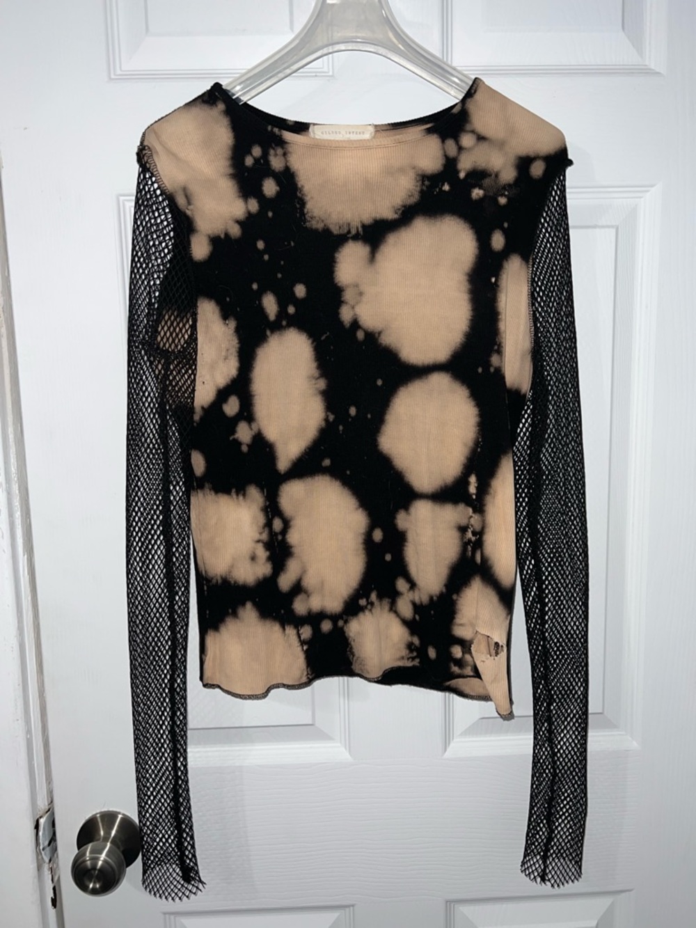 Gilded Intent Black and Beige Tie-Dye Mesh Sleeve Long Sleeve Top